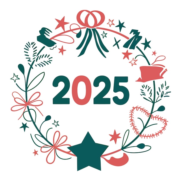 Celebración del año nuevo 2025 con corona festiva y confeti
