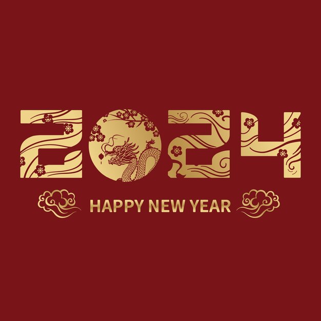 Vector celebración del año nuevo chino 2024 dragón efecto de texto decorativo