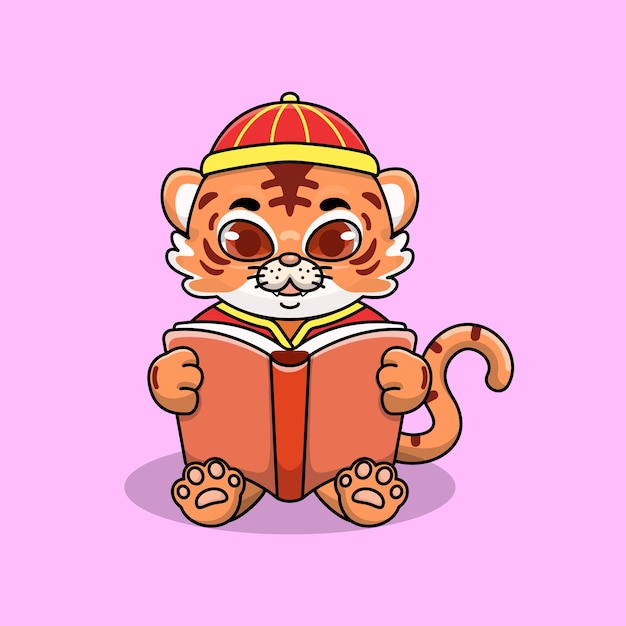 Celebración del año nuevo chino personaje de dibujos animados lindo tigre libro de lectura