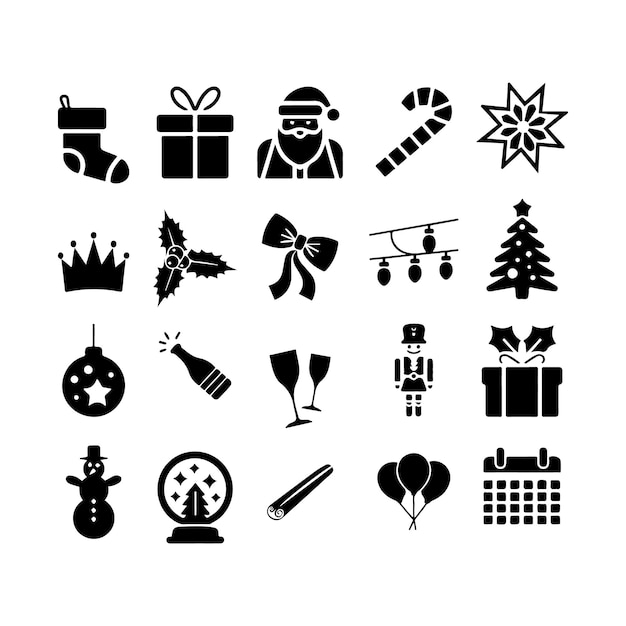 Celebración de Año Nuevo Navidad sencillo conjunto de iconos vectoriales silueta