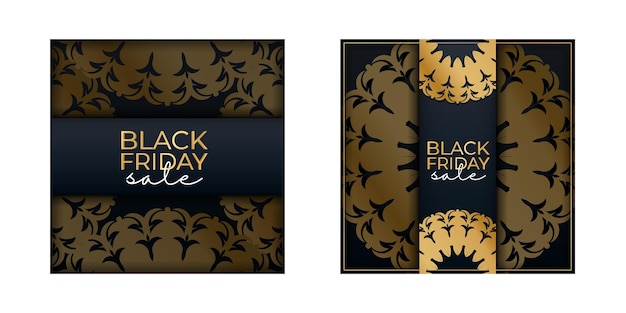 Celebración Baner para Black Friday Blue con patrón griego dorado