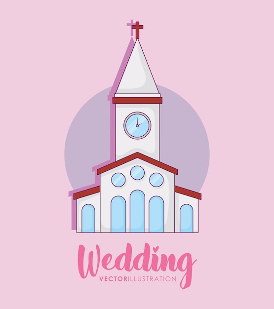 Vector celebración de bodas con edificio de la iglesia