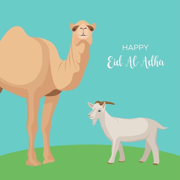 Vector celebración de camellos y cabras eid aladha