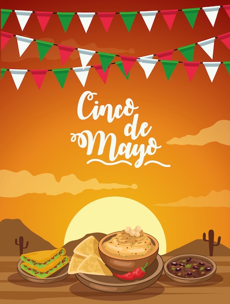 Celebración del cinco de mayo con comida ilustración del desierto