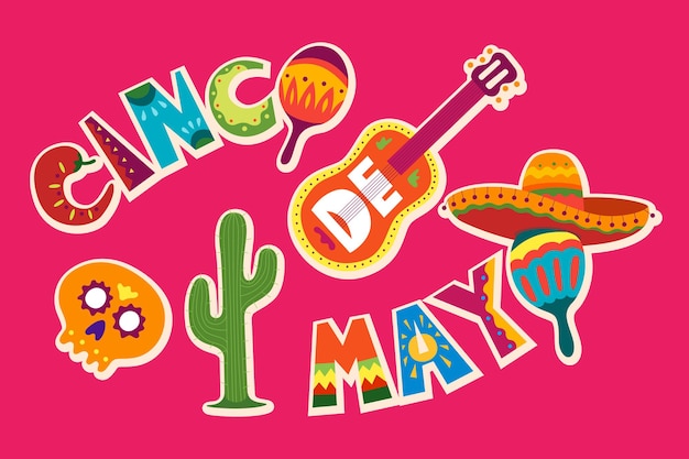 Vector celebración del cinco de mayo en méxico mayo vacaciones en américa latina lotes detallados coloridos de objetos