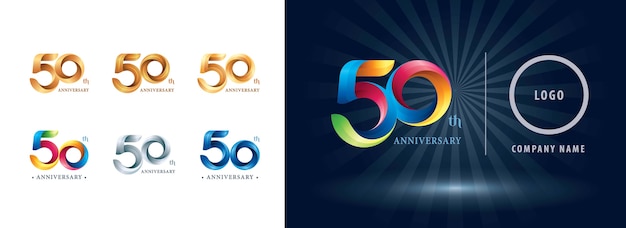Vector celebración de cincuenta años logo de aniversario, origami estilizado letras de números, logo de cintas de torsión