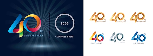 Celebración de cuarenta años Logotipo de aniversario, logotipo de cintas giratorias