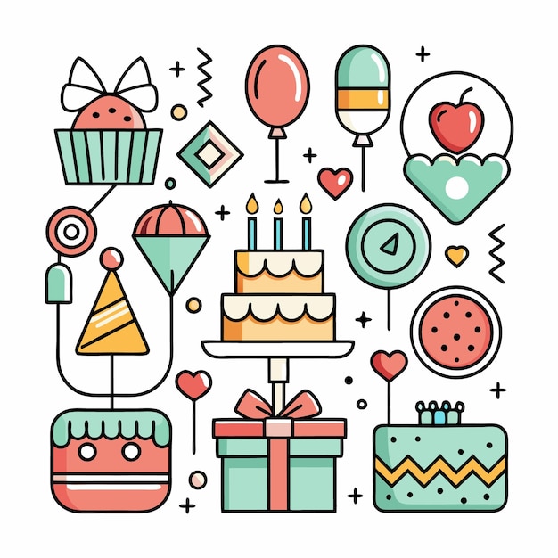 Celebración de cumpleaños colorida con pasteles y globos