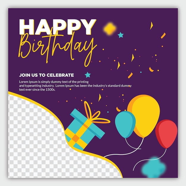 Celebración de cumpleaños cuadrado volante diseño de plantilla de publicación de redes sociales
