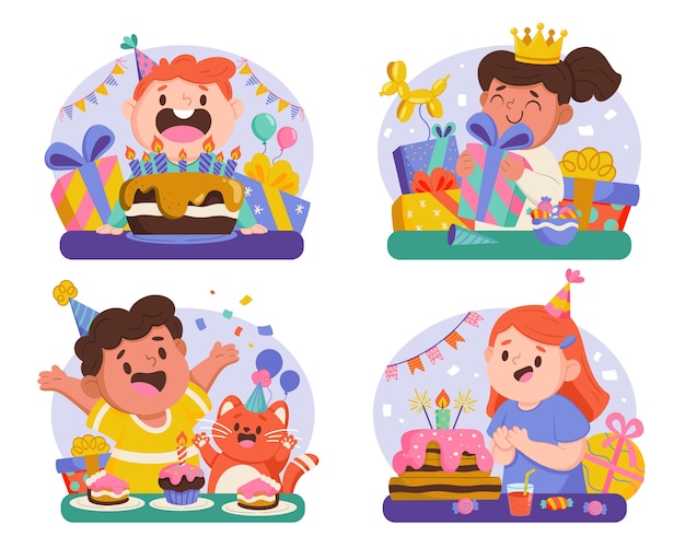 Celebración de cumpleaños en diseño plano