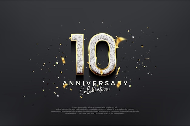 Celebración del décimo aniversario de diseño elegante simple con lujosos números de brillo brillante Fondo de vector Premium para saludo y celebración