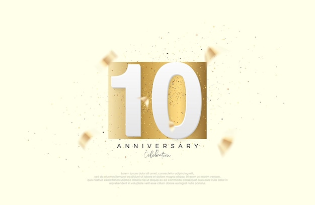 Celebración del décimo aniversario con números en papel dorado elegante Vector premium para saludo de celebración de pancarta de póster