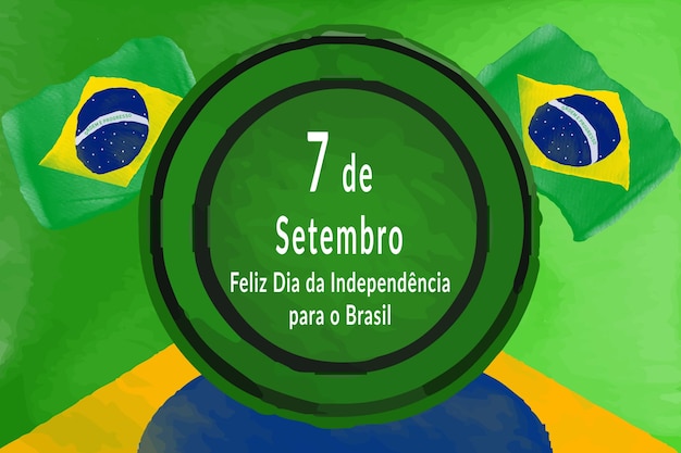 Celebración del día de la independencia de brasil con bandera y fondo verde con vector premium acuarela