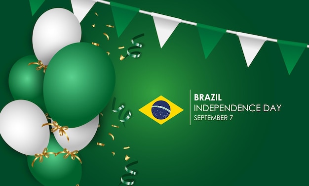 Celebración del Día de la Independencia de Brasil Ondeando la bandera y cintas con símbolos brasileños