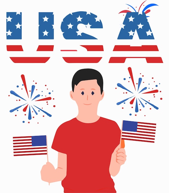La celebración del Día de la Independencia de Estados Unidos el 4 de julio Un niño feliz con una bandera