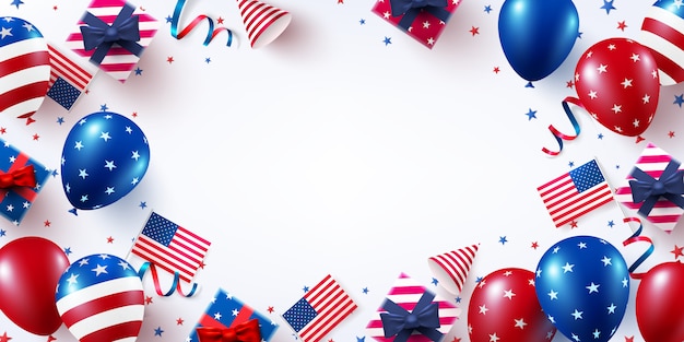 Celebración del día de la independencia de estados unidos con la bandera de globos americanos.