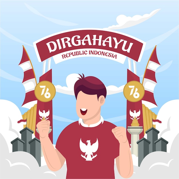 Celebración del día de la independencia de indonesia el 17 de agosto (dirgahayu republik indonesia). banderas nacionales de indonesia. ilustración vectorial