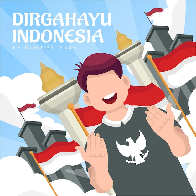 Celebración del día de la independencia de indonesia el 17 de agosto (dirgahayu republik indonesia). banderas nacionales de indonesia. ilustración vectorial