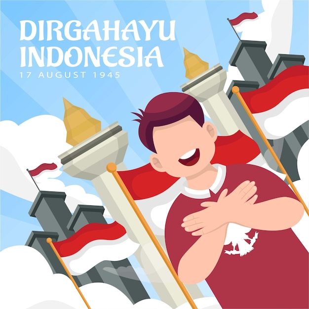 Celebración del día de la independencia de indonesia el 17 de agosto (dirgahayu republik indonesia). banderas nacionales de indonesia. ilustración vectorial