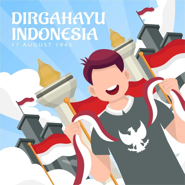 Celebración del día de la independencia de indonesia el 17 de agosto (dirgahayu republik indonesia). banderas nacionales de indonesia. ilustración vectorial