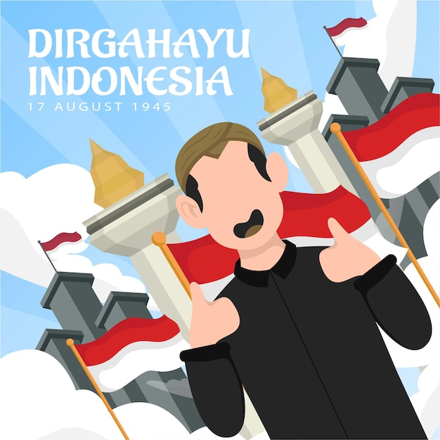 Celebración del día de la independencia de Indonesia el 17 de agosto (Dirgahayu republik indonesia). banderas nacionales de Indonesia. Ilustración vectorial