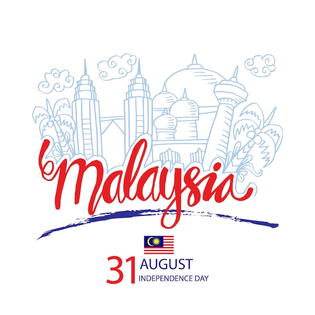 Celebración del día de la independencia de malasia con el horizonte de la ciudad