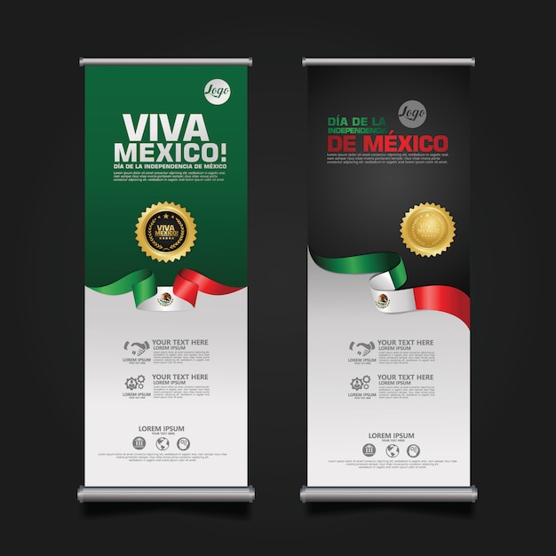 Celebración del día de la independencia de méxico, roll up banner set template.