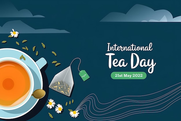 Celebración del Día Internacional del Té con una taza de té y una ilustración de flores