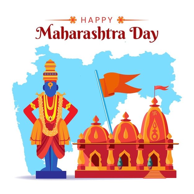Celebración del Día de Maharshtra con el mapa de Maharshtra y la tarjeta de felicitación de la cultura marathi