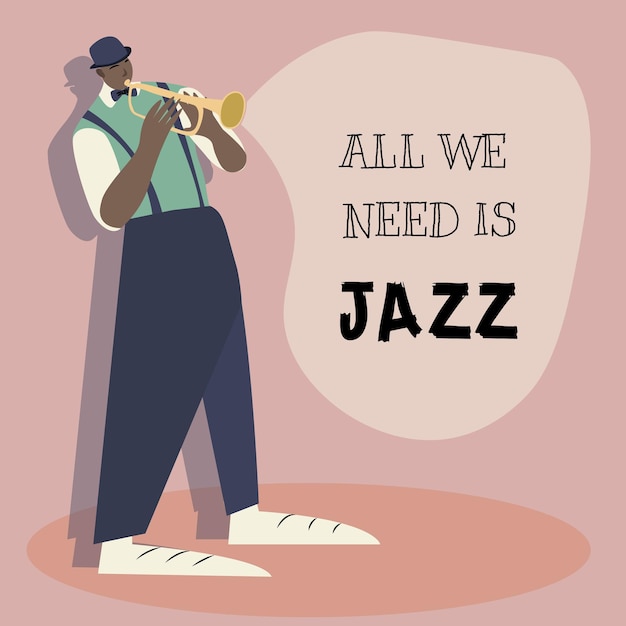 Celebración del día mundial del jazz con un hombre tocando la ilustración de la trompeta