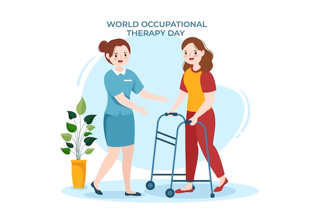 Celebración del Día Mundial de la Terapia Ocupacional Ilustración de dibujos animados dibujados a mano con fisioterapeutas