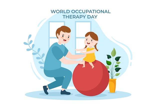 Celebración del día mundial de la terapia ocupacional ilustración de dibujos animados dibujados a mano con fisioterapeutas