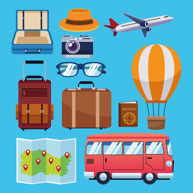 Celebración del día mundial del turismo con diseño de ilustraciones vectoriales iconos de colección