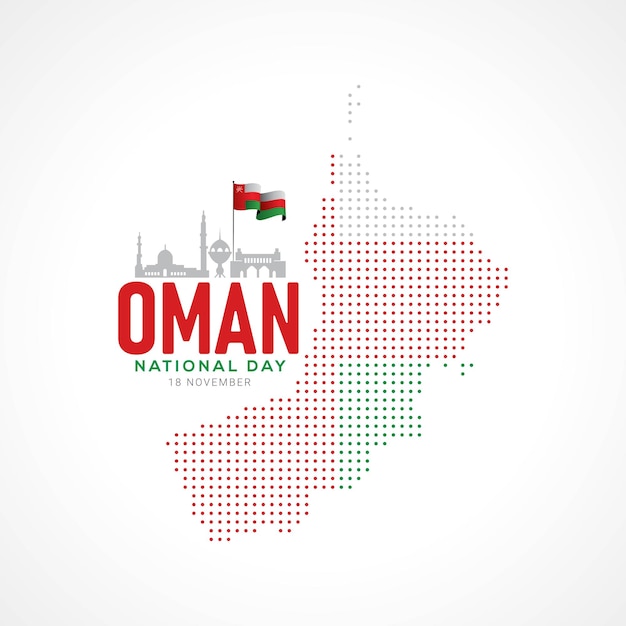 Celebración del día nacional de Omán con una bandera en caligrafía árabe
