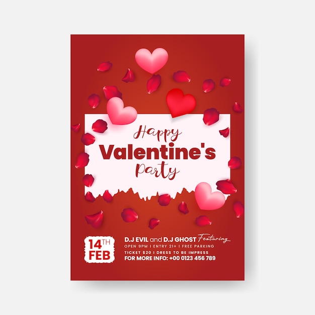 Celebración del día de San Valentín invitación de fiesta impresión de folleto cartel plantilla tarjeta de invitación de San Valentí