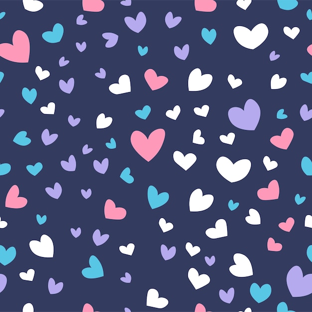 Celebración del día de San Valentín, patrón sin fisuras con confeti de corazones o decoración. Fondo para tarjetas de felicitación, papel tapiz o papel de regalo creativo o tela textil. Vector en estilo plano