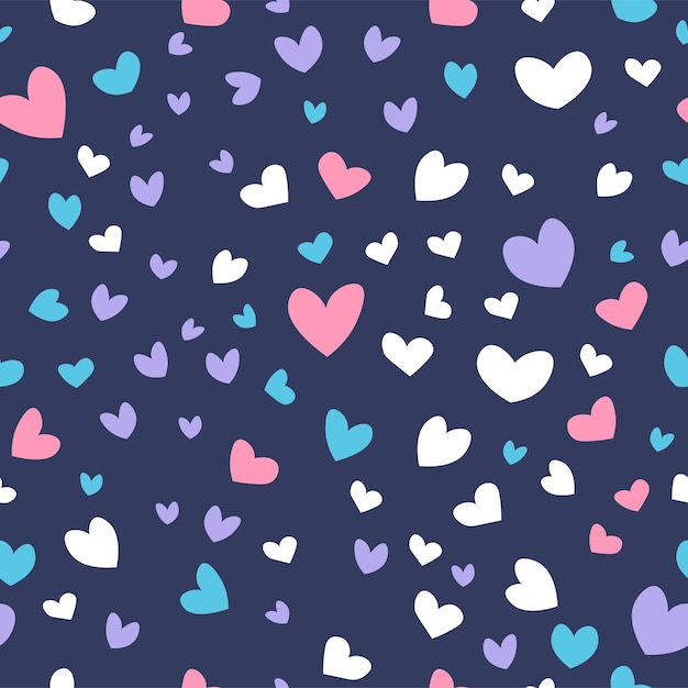 Celebración del día de san valentín, patrón sin fisuras con confeti de corazones o decoración. fondo para tarjetas de felicitación, papel tapiz o papel de regalo creativo o tela textil. vector en estilo plano