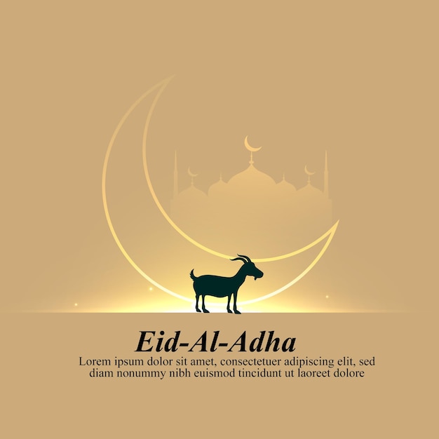 Celebración del Eid al-Adha con silueta de cabra y luna creciente