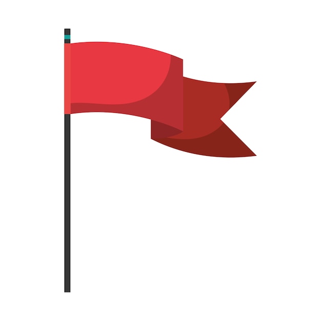 Diseño plano del vector de la cinta roja ondulada curvada de la bandera en  blanco