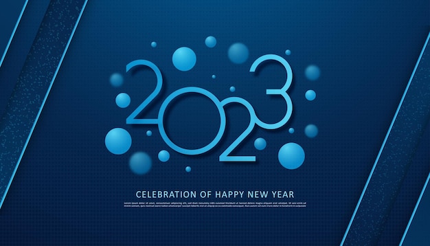 celebración de feliz año nuevo 2023 con fondo dinámico azul medio tono