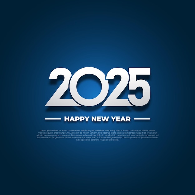 celebración de feliz año nuevo 2025 número de plata para el diseño de carteles de felicitación en fondo azul oscuro