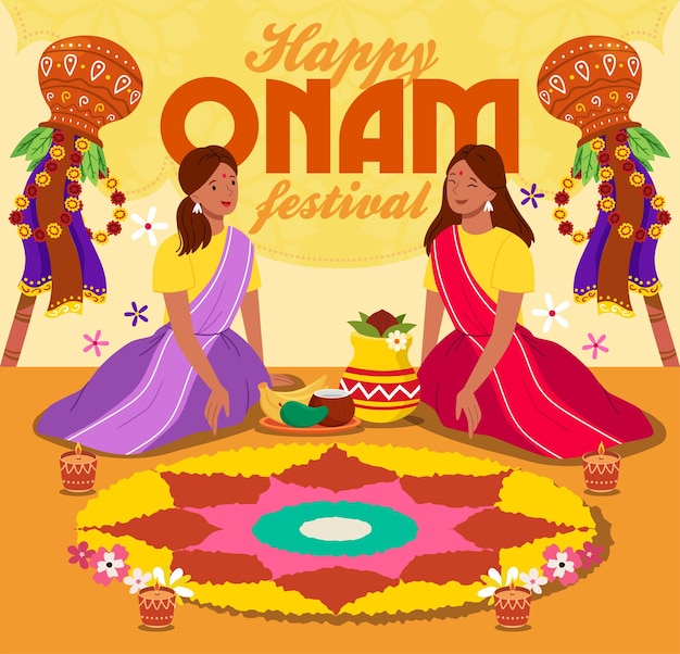 Celebración del festival de Onam en Kerala India Ilustración vectorial