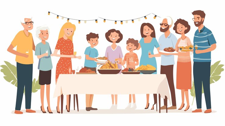 Vector celebración de la fiesta de verano de la familia multigeneracional al aire libre