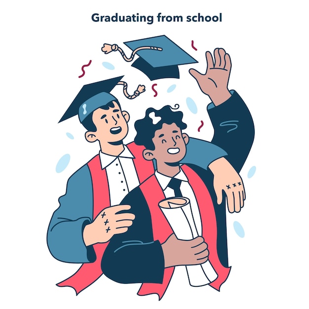 Celebración de graduación de la escuela secundaria o universidad y entrega de diplomas