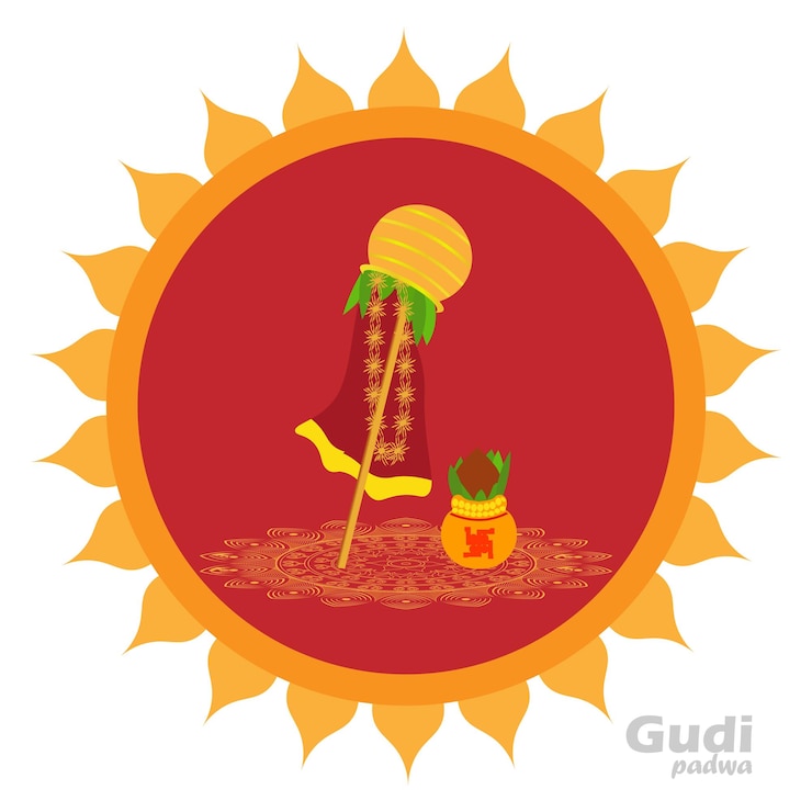 Vector celebración de gudi padwa (año nuevo lunar), ilustración vectorial.