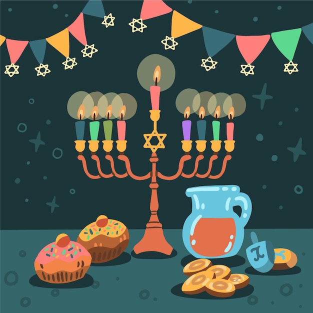 Celebración de hanukkah dibujada a mano