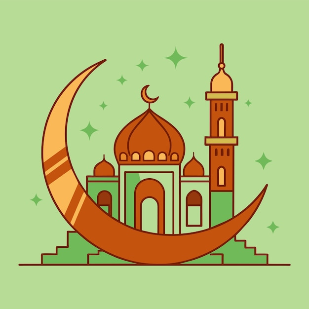 Celebración islámica del ramadán fiesta de iftar mascota dibujada a mano personaje de dibujos animados pegatina concepto de icono