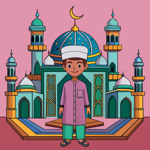 Vector celebración islámica del ramadán fiesta de iftar mascota dibujada a mano personaje de dibujos animados pegatina concepto de icono