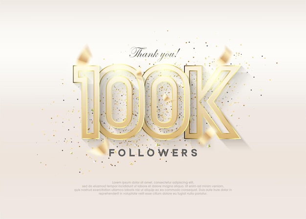 Celebración de llegar a 100.000 seguidores con un diseño de lujo de primera calidad Vector premium para el saludo de celebración de la pancarta del afiche