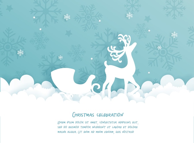 Celebración navideña con renos en estilo de corte de papel.